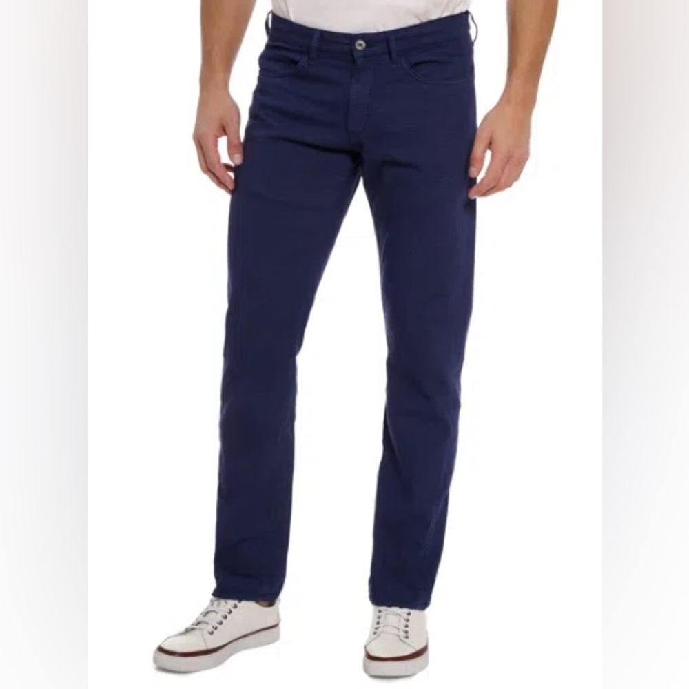 NWT ROBERT GRAHAM Navy Grant Cotton & Linen Blend Tailored Fit Pants - Size 32